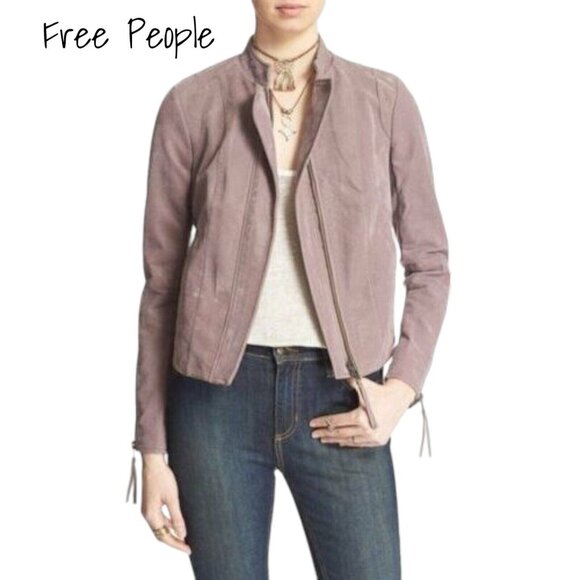 Free People Motorcycle Jacket Vegan Moto faux leather Size 10 Dusk New With Tag - Picture 1 of 11